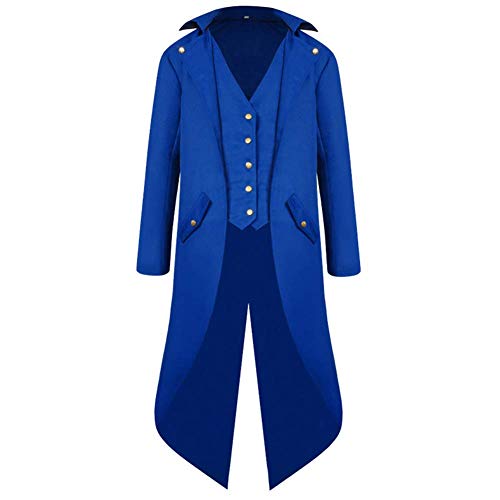 IBTOM CASTLE Herren Steampunk Vintage Frack Jacke Gothic Mittelalter Viktorianischer Gehrock Button Down Schwalbenmantel Uniform Kostüm, Blau, XL von IBTOM CASTLE