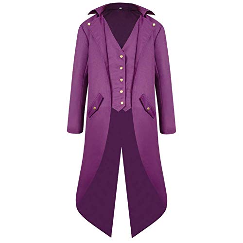 IBTOM CASTLE Herren Steampunk Vintage Frack Jacke Gothic Mittelalter Viktorianischer Gehrock Button Down Schwalbenmantel Uniform Kostüm, Violett, 4XL von IBTOM CASTLE