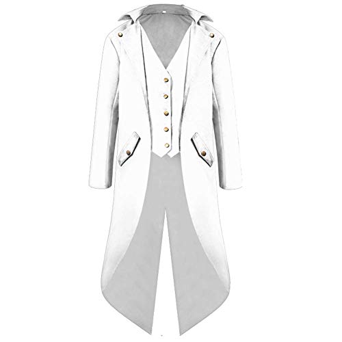 IBTOM CASTLE Herren Steampunk Vintage Frack Jacke Gothic Mittelalter Viktorianischer Gehrock Button Down Schwalbenmantel Uniform Kostüm, Weiss/opulenter Garten, 3XL von IBTOM CASTLE