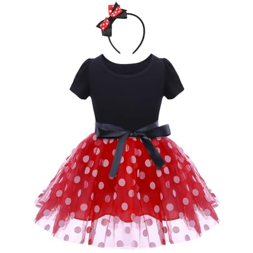 IBTOM CASTLE Kostüm Prinzessin Mädchen Baby Kind Gepunktet Tüll Kleider Festlich Polka Dots Tutu mit Stirnband Schleife Verkleiden für Karneval Mardi Gras Rot 18-24 Monate von IBTOM CASTLE