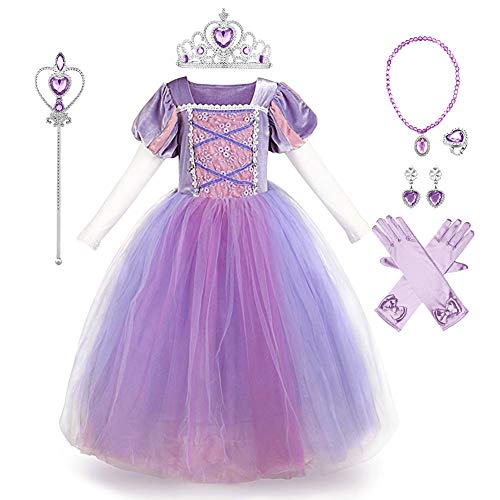 IBTOM CASTLE Mädchen Prinzessin Schmetterling Kleid Kostüm Geburtstag Weihnachten Halloween Party Verkleidung Karneval Cosplay Königin Kleid Kostüm Für Baby Mädchen Violett-3 5-6 Jahre von IBTOM CASTLE