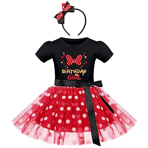 IBTOM CASTLE Mini Maus Kostüm Kinder Mädchen, Baby Geburtstag Partykleid Kurzarm Gepunktet Tutu Tüll Prinzessin Kleid mit Stirnband Set für Fasching Karneval Weihnachten Rot & bow 4 Jahre von IBTOM CASTLE