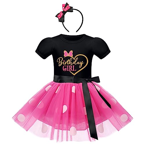 IBTOM CASTLE Mini Maus Kostüm Kinder Mädchen, Baby Geburtstag Partykleid Kurzarm Gepunktet Tutu Tüll Prinzessin Kleid mit Stirnband Set für Fasching Karneval Weihnachten Schwarz & Liebe Rosa 5 Jahre von IBTOM CASTLE