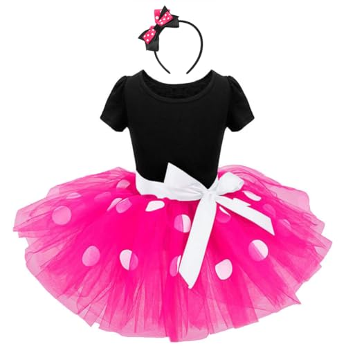 IBTOM CASTLE Minnie Mouse Kostüm Kinder, Mädchen Polka Dot Geburtstag Kleid mit Maus Ohren Haarreif, Halloween Party Verkleidung,Tütü Prinzessin Kleid Fasching Karneval Hot Pink 18-24 Monate von IBTOM CASTLE