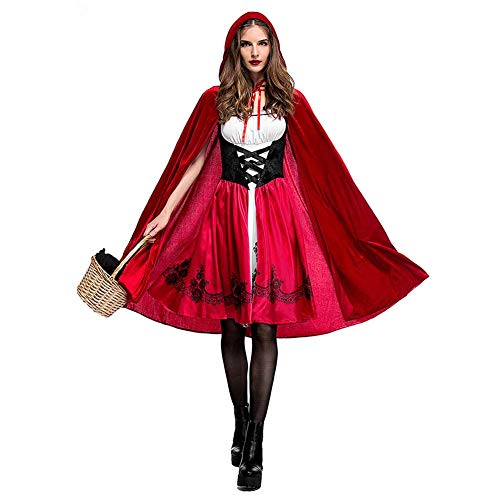 IBTOM CASTLE Rotkäppchen Kostüm Damen, Erwachsene Red Riding Hood Kleid mit Umhang Fancy Dress Gothic Kleid Halloween Cosplay Kostüm für Geburtstag Karneval Party Rot L von IBTOM CASTLE