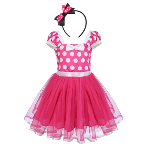 IBTOM CASTLE Säuglings Kleinkind Baby Mädchen Kinder Prinzessin Kostüm Minnie Polka Dots Tutu Kleid Bekleidungsset Geburtstag Festzug Karneval Fasching Cosplay Ballettkeider Heißes Rosa 18-24 Monate von IBTOM CASTLE