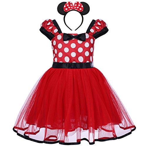 IBTOM CASTLE Säuglings Kleinkind Baby Mädchen Kinder Prinzessin Kostüm Minnie Polka Dots Tutu Kleid Bekleidungsset Geburtstag Festzug Karneval Fasching Cosplay Ballettkeider # Rot 3-4 Jahre von IBTOM CASTLE