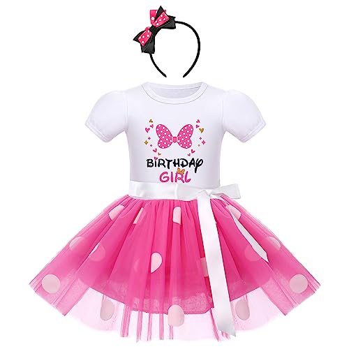 Karneval Kostüm Kinder Mädchen, Baby Geburtstag Partykleid Kurzarm Gepunktet Tutu Tüll Prinzessin Kleid mit Stirnband Set für Fasching Karneval Festlich Outfit Weiß & bow Rosa 12-18 Monate von IBTOM CASTLE