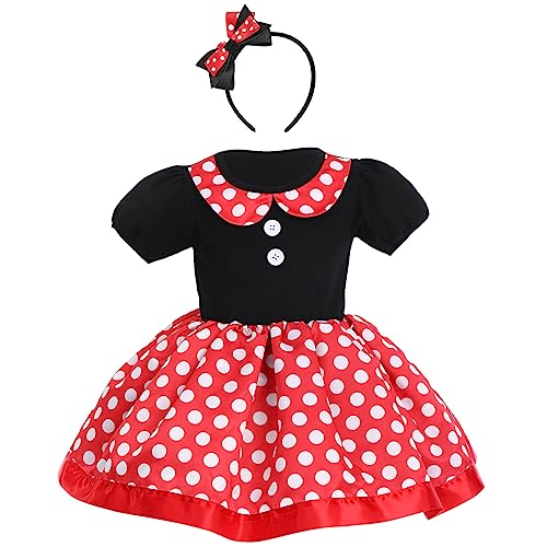 Kleinkind Baby Mädchen Polka Dot Bowknot Tutu Kleid + Minnie Stirnband Cosplay Geburtstagsfeier Kostüm Kostüm Weihnachten Halloween Prinzessin Kleider Fotoshooting für Kinder Rot 2 4-5 Jahre von IBTOM CASTLE