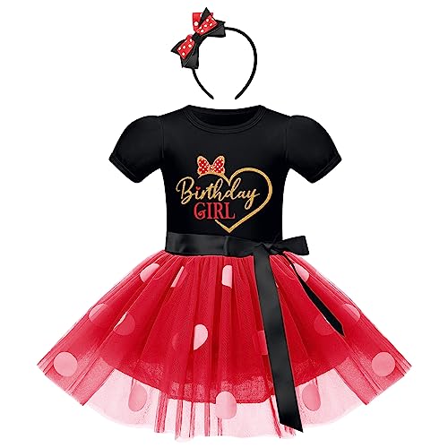 Mickey Mouse Kostüm, Baby Geburtstag Partykleid Kurzarm Gepunktet Tutu Tüll Prinzessin Kleid mit Stirnband Set für Fasching Karneval Kostüm Weihnachten Festlich Outfit Schwarz & Rot 5 Jahre von IBTOM CASTLE