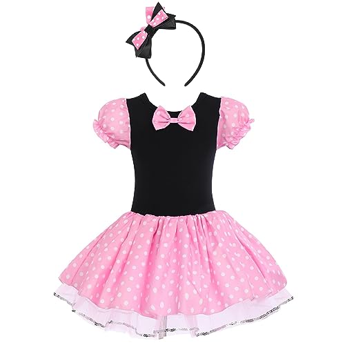 Neugeborene Baby Minnie Kostüm Prinzessin Mädchen Kleinkind Tüll Kleider Festlich Polka Dots Trikot Tanzkleider Cosplay Kleid mit Maus Ohren für Karneval Geburtstag Partykleid Hellrosa 3-4 Jahre von IBTOM CASTLE