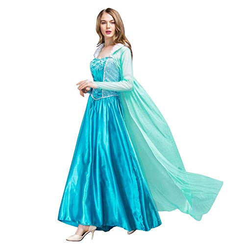 Snegurotschka kostüm, damen prinzessin elsa kleid, abendkleid lang, avatar kostüm cosplay kleid, Prinzessin Karneval Faschingskostüm Cosplay Party Halloween Festkleid mit Handschuhen Elsa L von IBTOM CASTLE