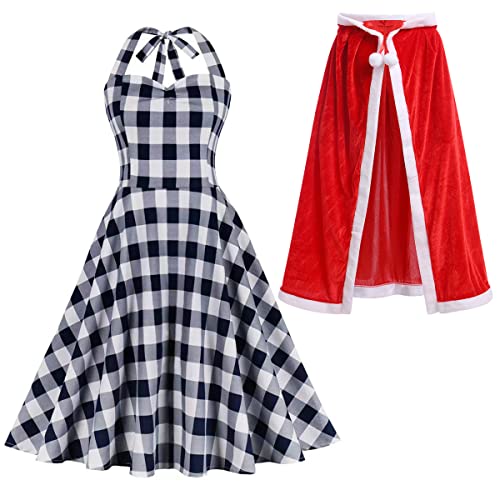 Weihnachtskleid für Mädchen Frauen, Baby Mädchen Ärmellos Plaid Party Kleider mit Samt Umhang Xmas Weihnachten Kostüm Kind Erwachsene Frau Weihnachtsmann Verkleidung Outfit, Erwachsenenkleid + Umhang, Large von IBTOM CASTLE