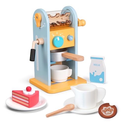 ICEKO Kinder Holz-Kaffeemaschine | Rollenspiel-Zubehör für Kinderküchen | Geschenk für Jungen und Mädchen ab 3 Jahren von ICEKO KN