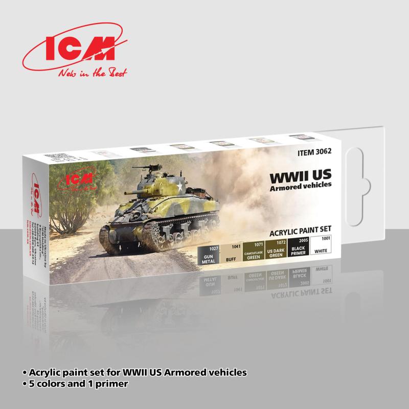 Acrylic Paint Set - WWII US Armored vehicles [6 x 12 ml] von ICM