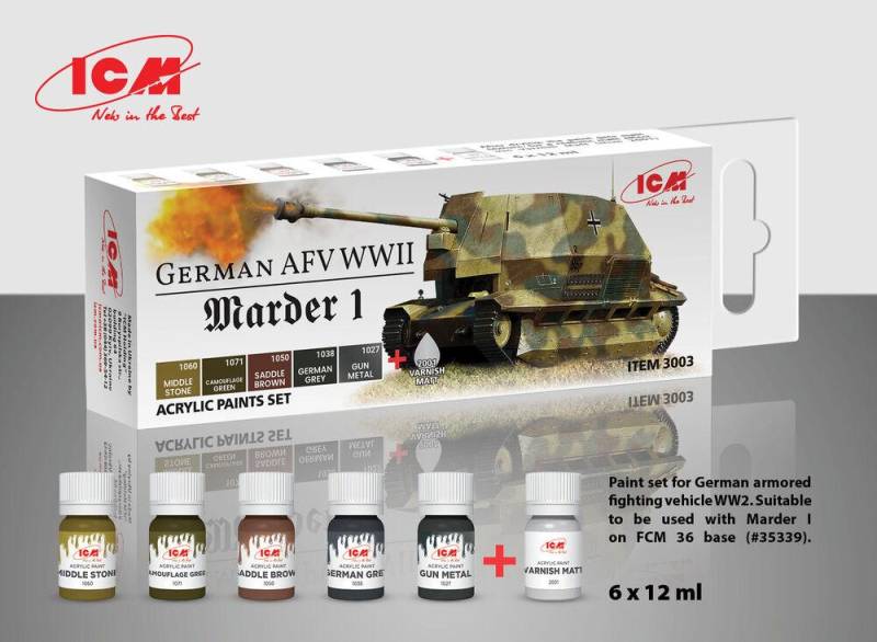 Acrylic paint set - German AFV WW2 Marder I - (6 x 12ml) von ICM