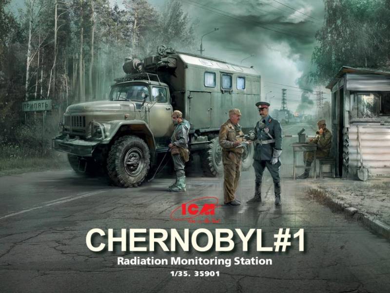 Chernobyl 1.Radiation Monitoring Station (ZiL-131KShM truck & 5 Figures & diorambase w.background) von ICM