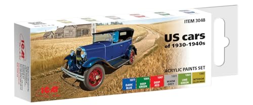 ICM 3048 - Acrylic paint set for US cars of 1930-1940s 6 x 12 ml - Neu von ICM