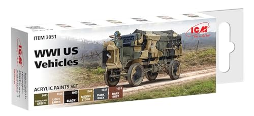 ICM 3051 - Acrylic Paint Set for WWI US military vehicles 6 x12 ml - Neu von ICM