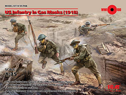 ICM 35704 US Infantry in Gas Masks(1918) 4 Figures, Schwarz von ICM