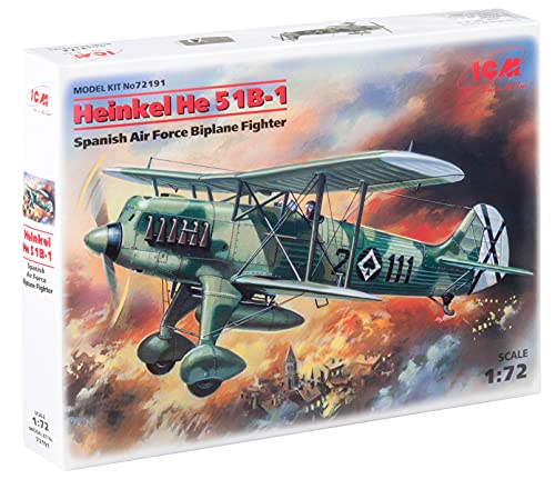 ICM 72191 72191-Heinkel He 51B-1, Spanish Air Force Biplane Fighter, schwarz, Small von ICM