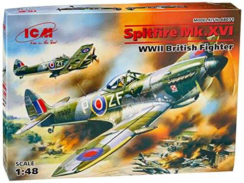 ICM - Spitfire Mk. XVI 1:48 Modellbausatz, Flugzeug, Bastler, Mischkind, Mischerwachsene ab 14 Jahren, Unisex von ICM