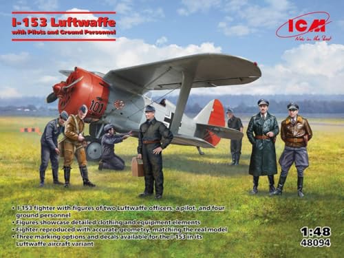 Modell in Maßstab ICM kompatibel mit SOVIET I-153 WITH LUTWAFFE PILOTS AND GROUND PERSONNEL KIT 1:48 MODEL SCALE ICM48094 241217 von ICM