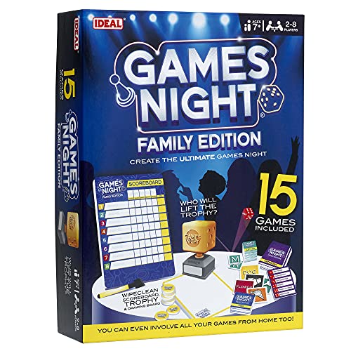 IDEAL, Games Night - Family Edition: 15 Spiele für den ultimativen Spielabend, Familienspiele für 2-8 Spieler, ab 7 Jahren von IDEAL