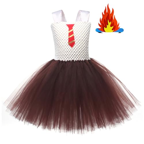 IDOPIP Halloween Kinderkostüm Filmkostüm für Mädchen Tutu Prinzessin Kleid Für Fasching Karneval Halloween Geburtstag Party Joy Disgust Anger Sadness Cosplay Kostüm Anger-braun 10-12Jahre von IDOPIP