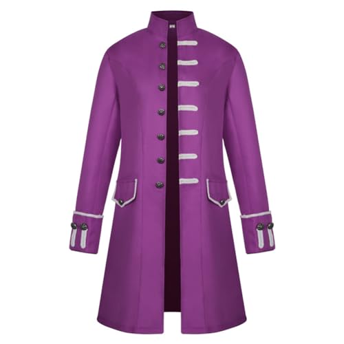 IDOPIP Herren Steampunk Mantel Halloween Kostüm Gothic Frack Renaissance Uniform Retro Mittelalte Jacke Vintage Kleidung Festival Outfit Karneval Cosplay Viktorianisches Gehrock violett L von IDOPIP