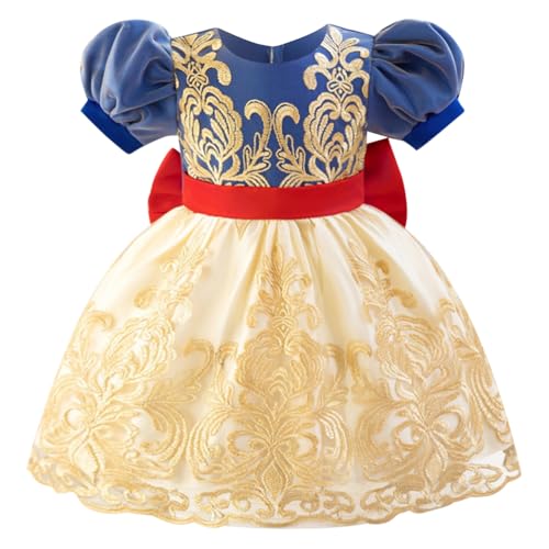 IDOPIP Mädchen Prinzessin Kostüm Halloween Taufkleid Prinzessinenkleid Karneval Verkleidung Outfit Für Karneval Weihnachten Mottoparty Cosplay Baby Kleider 6 Monate-3 Jahre blau-gelb 12-18 Monate von IDOPIP