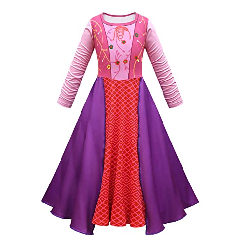 IDOPIP Mädchen Winifred Sanderson Kostüm Cosplay Kleid Hocus Pocus Kinder Mary Sarah Sanderson Schwestern Kostüm Hexenkleid für Halloween Karneval Geschenk Rosa 02 11-12 Jahre von IDOPIP