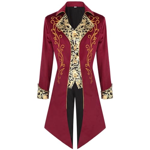 IDOPIP Mittelalter Kleidung Herren Frack Steampunk Mantel Männer Renaissance Viktorianische Jacke Gothic Smoking Uniform Halloween Fashing Karneval Cosplay Kostüm rot M von IDOPIP