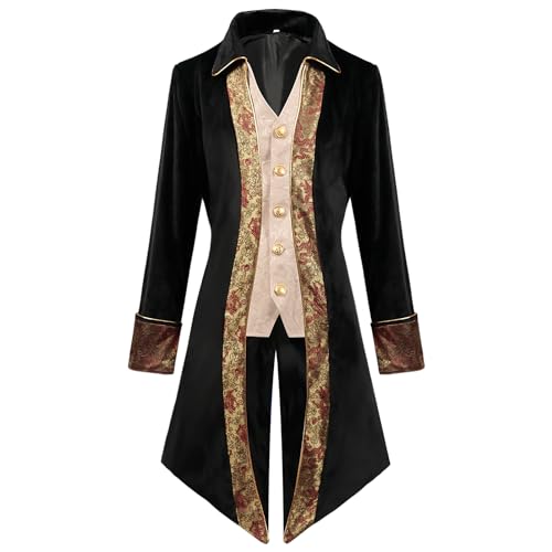 IDOPIP Mittelalter Steampunk Jacke Herren Vintage Kleidung Halloween Kostüm Smoking Uniform Gothic Frack Mantel Renaissance Retro viktorianische Oberteile Karneval Cosplay Outfit schwarz L von IDOPIP