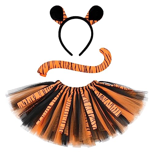 IDOPIP Tiger Kinderkostüm Set, Tiger Kostüm für Kinder Tierkostüm Tutu Rock Tiger Ohren Stirnband, Schwanz Tier Verkleiden Set für Dschungel Party Karneval Cosplay Halloween Kostüm Tiger 02 3-4 Jahre von IDOPIP