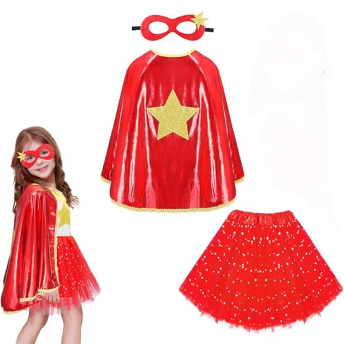 IDOTTA Superhelden-Kostüme für Kinder, Umhang mit Maske, Tutu-Set für Mädchen, Verkleidungsparty, Halloween, Prinzessin, Superheld, Cosplay von IDOTTA