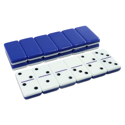 IDTQ Domino-Set für Erwachsene, Doppeltes 6-Dominospiel-Set mit 28 Dominosteinen, doppelt mit gehobenen Geschenkboxen, 7 polyedrische Würfel, klassische Brettspiele (Dunkelblau) von IDTQ