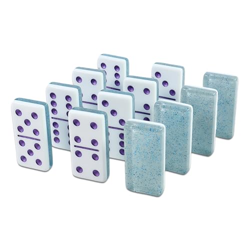 IDTQ Domino-Set für Erwachsene, Doppeltes 6-Dominospiel-Set mit 28 Dominosteinen, doppelt mit gehobenen Geschenkboxen, 7 polyedrische Würfel, klassische Brettspiele (Hellblau) von IDTQ