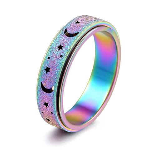 IEBTAWN 1 Stück Hologramm-Anti-Angst-Spinner-Ring Fidget-Band-Ring Zur Stress- Und Angstlinderung Für Damen Und Herren, Edelstahl-Rollringe, Stressringe, Drehbare Ringe, Angst-Ringe, In Regenbogenfarb von IEBTAWN