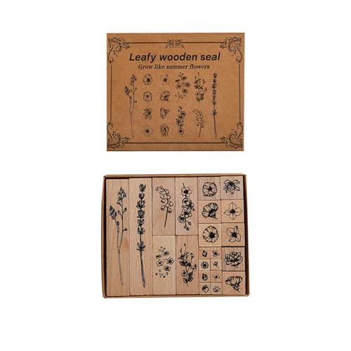 IEEDFJKK 22 Teile/Satz Schneidbare Gummi Stempel Set Passen Sie Designs Mit Leichtigkeit 22 Pcs Vintage Holz Druck Stempel Holz Gummi, B von IEEDFJKK