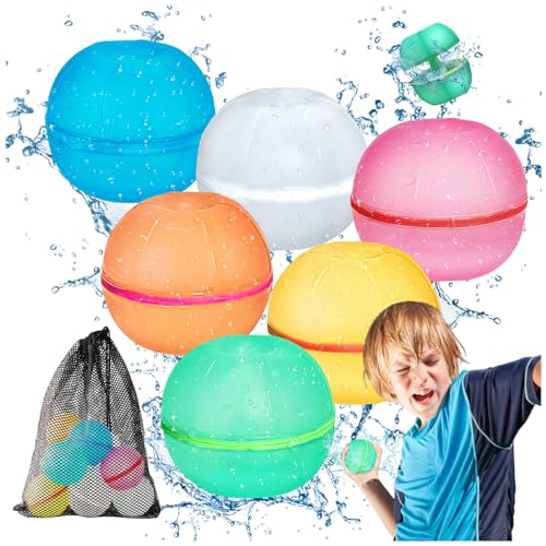 IEEILULU Wiederverwendbare Wasserbomben Magnetisch Selbstschließend, Schnell Befüllbare Silikon Spritzbälle, Wasserspielzeug Kinder Pool Spielzeug, Wasserball für Sommer Draussen-6 Stück von IEEILULU