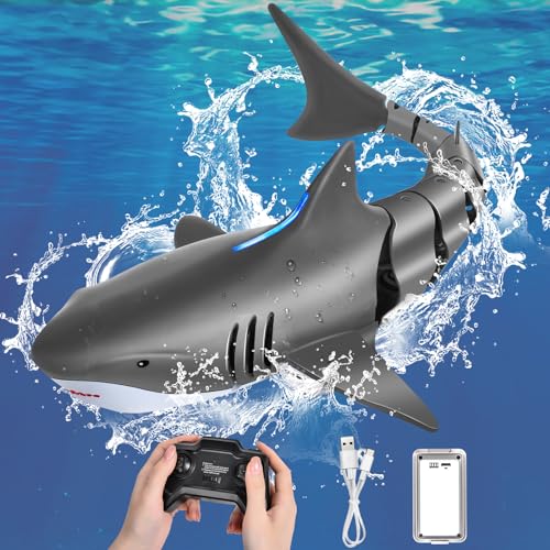 IEEILULU Ferngesteuerter Hai, 2.4GHz Ferngesteuertes Hai-Spielzeug mit USB, Pool Spielzeug, Simulation RC Hai Wasserspielzeug Geschenk für 8+ Jahre Jungen Mädchen Schwimmbad (Schwarz Grau) von IEEILULU