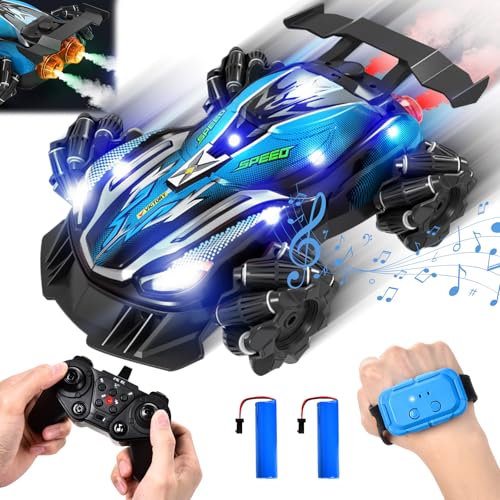 IEEILULU Ferngesteuertes Auto, RC Stunt car mit Handsteuerung, Stunt Auto Drift 4WD, Licht und Dampfspray, 2.4Ghz All Terrain Drift Car, Geschenke für Kinder ab 6 7 8 9 10 11 12 13 Jahre（Blau） von IEEILULU