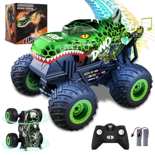 IEEILULU Ferngesteuertes Auto Dinosaurier, All-Terrain-RC-Cars mit 360° Drehung, LED Licht, RC Monstertruck Wiederaufladbares, Dinosaurier Spielzeug Geschenk für Kinder ab 3 4 5 6 8 10 Jahre von IEEILULU