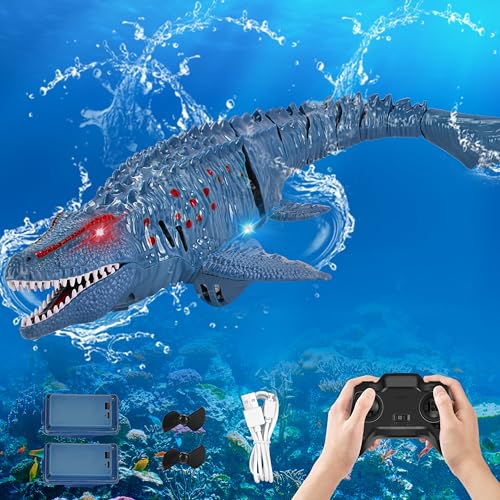 IEEILULU Ferngesteuertes Boot, 2.4GHz RC Mosasaurus Wasserspielzeug mit USB, Simulation Electric Dinosaurier Boot mit leuchtenden Augen, Geschenk für 8+ Jahre Jungen Mädchen Schwimmbad (Blau) von IEEILULU