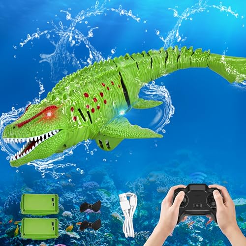 IEEILULU Ferngesteuertes Boot, 2.4GHz RC Mosasaurus Wasserspielzeug mit USB, Simulation Electric Dinosaurier Boot mit leuchtenden Augen, Geschenk für 8+ Jahre Jungen Mädchen Schwimmbad (Grün) von IEEILULU