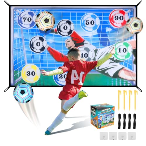 IEEILULU Fußball Spielset für Kinder, Fußball Spielmatte Set Faltbare Flanell Fussballtor mit Wertungszahlen und Klebstoff Fußball für Kinder für Garten Indoor Outdoor Spiele (Blau) von IEEILULU