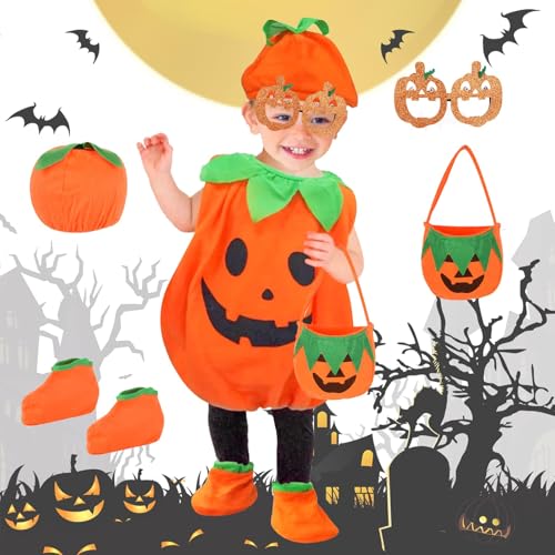 IEEILULU Kinder Kürbis Kostüm, Halloween Kostüm Kürbis, Jung-e u Mädchen Kürbis Karnevals-Kostüme, Kinder Kürbis Umhang für Pumpkin Halloween Cosplay Party Kleidung (L) von IEEILULU