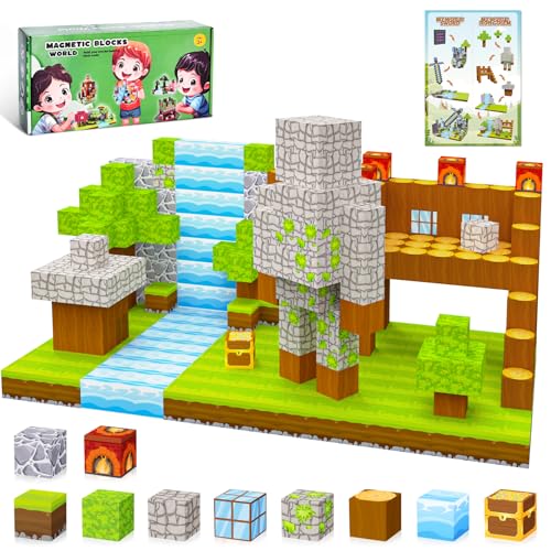 IEEILULU Magnetische Bausteine 100PCS - Build Mine Magnete Welt Set, Magnetische Bausteine Blöcke Thema Wald, Magnet World Fliesen Spielzeug für Kinder ab 3 Jahren (Eisengolem) von IEEILULU