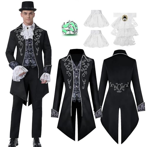 IEEILULU Mittelalter Kleidung Herren, Viktorianische Frack Herren Kostüme für Männer, Retro Gothic Steampunk Mantel Herren mit 2 Manschetten, Halloween Piraten Vampir Cosplay Kostüme (L) von IEEILULU